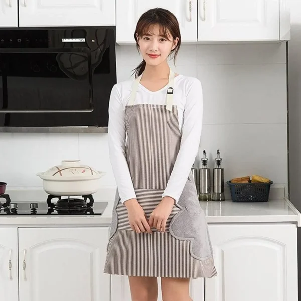 Cooking Apron Chef Apron Waterproof and Oil-Proof Cooking Kitchen Apron with Pocket and 2 Side Coral Velvet Towels for Hands Wiping - Image 8