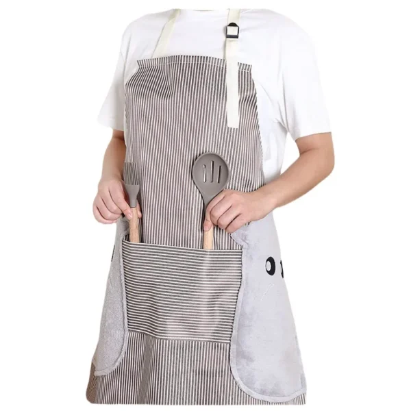 Cooking Apron Chef Apron Waterproof and Oil-Proof Cooking Kitchen Apron with Pocket and 2 Side Coral Velvet Towels for Hands Wiping - Image 7