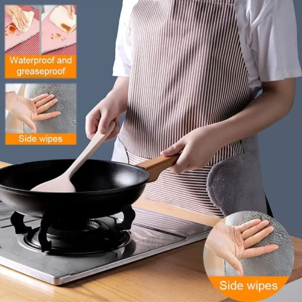 Cooking Apron Chef Apron Waterproof and Oil-Proof Cooking Kitchen Apron with Pocket and 2 Side Coral Velvet Towels for Hands Wiping - Image 5