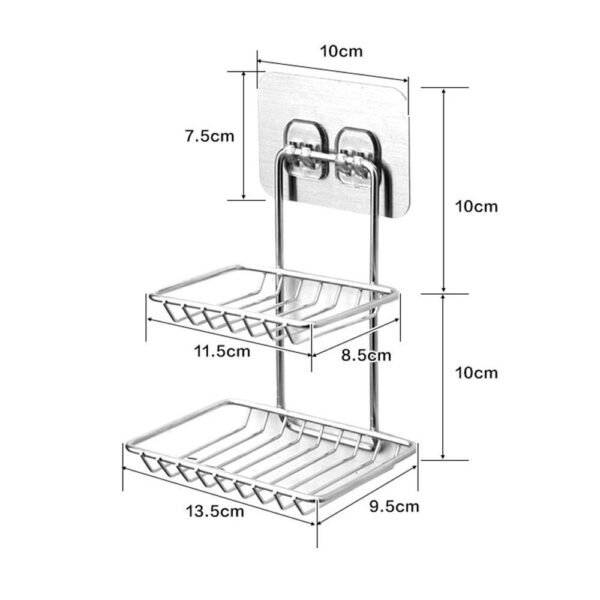 Wall Mounted Double Layer soap Dish Holder Stainless Steel Wall Hanging Soap Storage Rack for Kitchen Bathroom-with Self Adhesive Magic Sticker (Stainless Steel) - Image 3