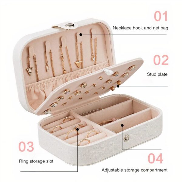 Jewellery Organiser PU Leather Zipper Portable Storage Box Case with Dividers Container for Rings, Earrings, Necklace Home Organizer - Image 4