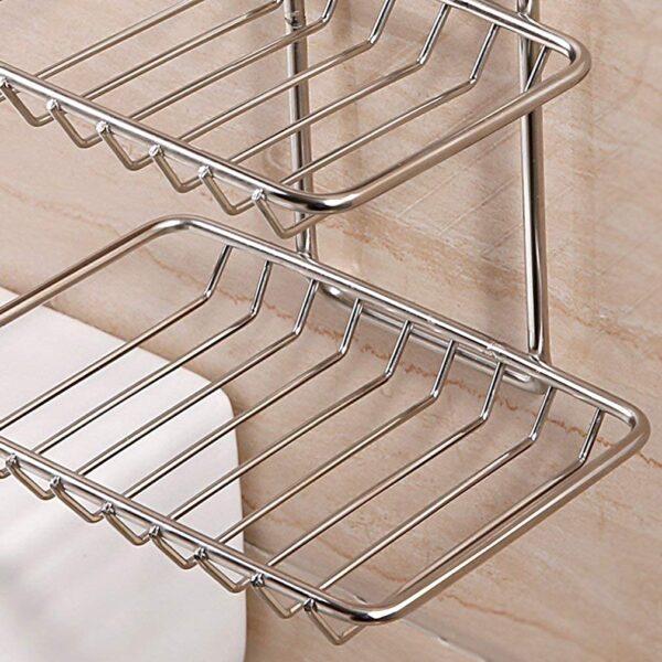 Wall Mounted Double Layer soap Dish Holder Stainless Steel Wall Hanging Soap Storage Rack for Kitchen Bathroom-with Self Adhesive Magic Sticker (Stainless Steel) - Image 6